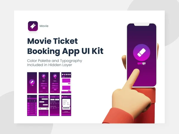 Movie Ticket Booking App Kit Including Account Sign Sign Booking — 스톡 벡터