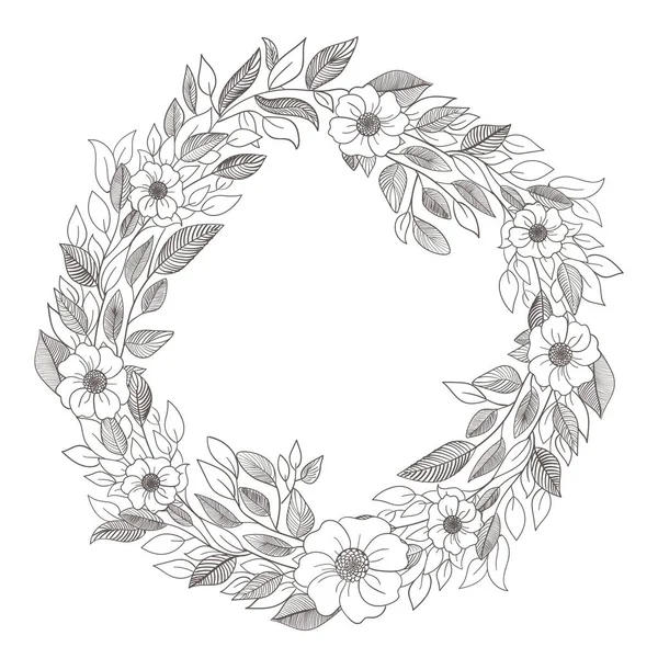 Corona Dibujada Mano Marco Floral Forma Circular Ilustración Generativa — Vector de stock