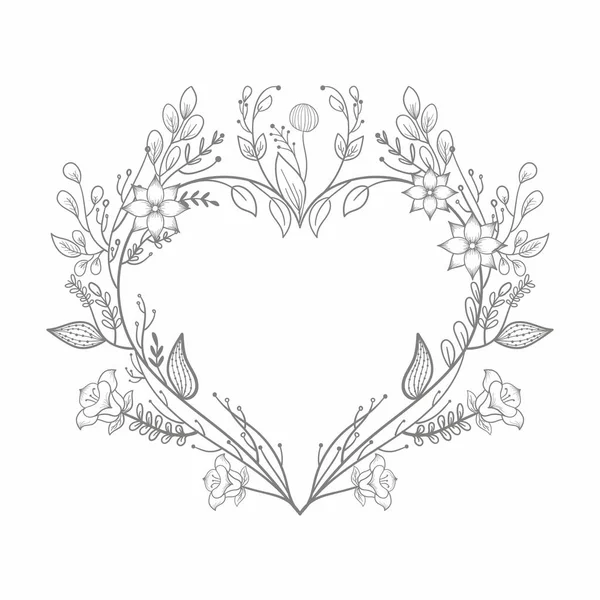 Hand Drawn Wreath Floral Frame Heart Shape Generative Illustration — Stock Vector