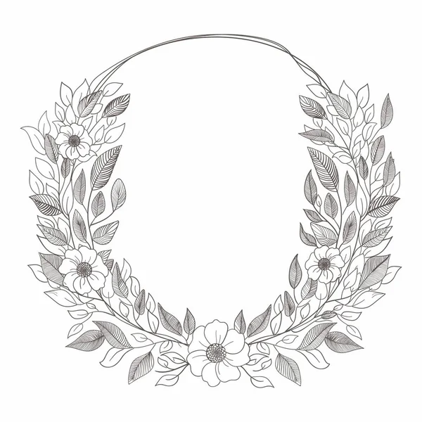 Corona Dibujada Mano Marco Floral Forma Circular Ilustración Generativa — Vector de stock