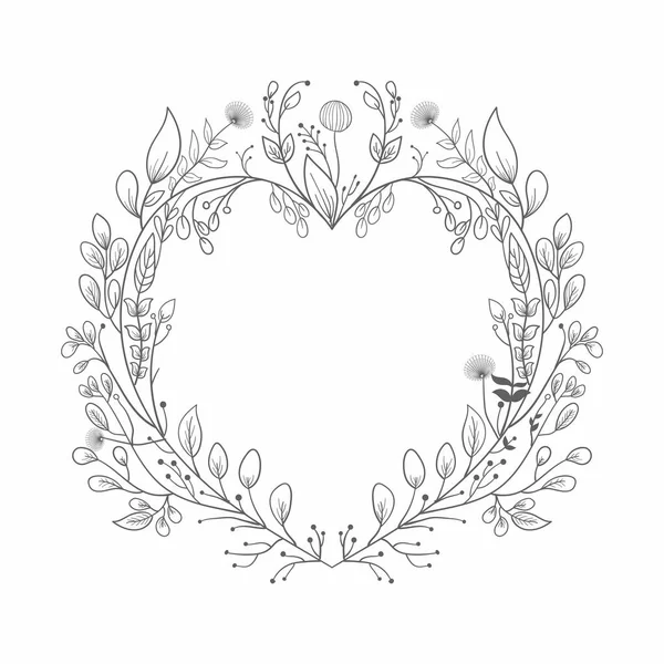Corona Dibujada Mano Marco Floral Forma Corazón Ilustración Generativa — Archivo Imágenes Vectoriales