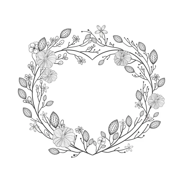 Corona Dibujada Mano Marco Floral Forma Corazón Ilustración Generativa — Vector de stock
