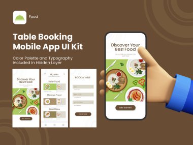 Tablo Rezervasyon Mobil Uygulaması Kullanıcı Arayüzü Kiti İmza, İmza, Menü ve Yanıt Veren Web Sitesi için Ayrıntılar.
