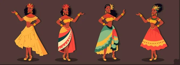 Mignon Brésil Danseurs Carnaval Filles Caractère Debout Dans Pose Danse — Image vectorielle