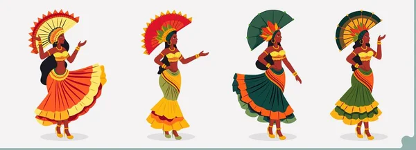 Belles Danseuses Carnaval Personnage Debout Dans Pose Danse — Image vectorielle