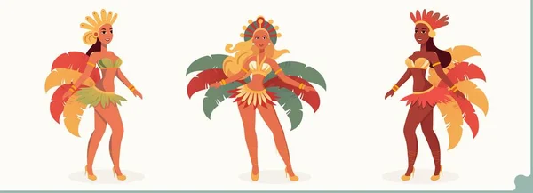 Belle Samba Danseuses Personnage Debout Dans Pose Danse — Image vectorielle