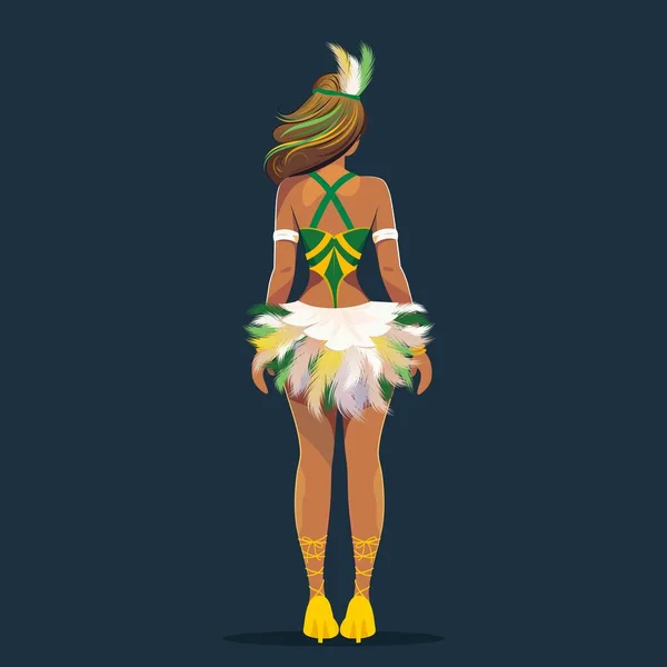 Οπίσθια Όψη Του Φτερό Headdress Φορώντας Βραζιλιάνικο Γυναικείο Χαρακτήρα Όρθια — Διανυσματικό Αρχείο