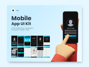 Mobil Uygulamalar veya Yanıt Web Sitesi için Farklı Uygulama Ekranları ile Tel çerçeve UI, UX ve Arayüz Düzeni.
