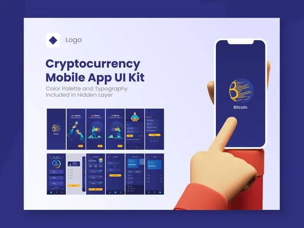 Cryptocurrency Mobile App Kit Compreso Piace Come Login Iscriviti Cruscotto — Vettoriale Stock