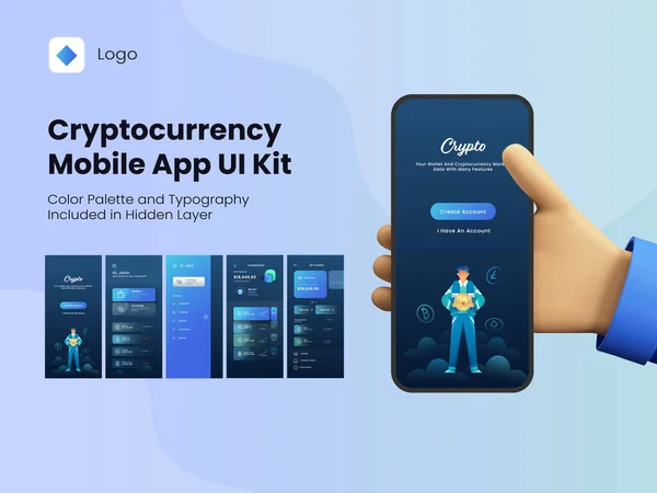 Cryptocurrency Mobile App Kit Včetně Vytvoření Profilu Přístrojové Desky Transakce — Stockový vektor