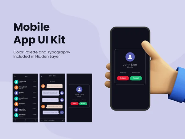 Mobile App Kit Mit Anrufdetails Nachrichten Und Eingehenden Anrufen Akzeptieren — Stockvektor
