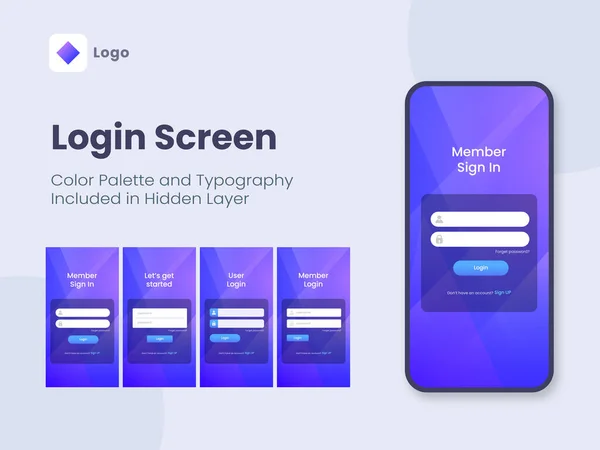 Login Screen App Kit Includere Come Accedi Accedi Inizia Applicazioni — Vettoriale Stock