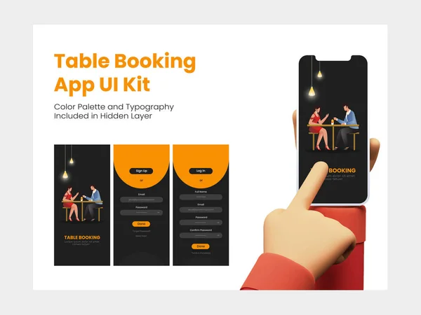 Rezerwacja Tabeli Mobile App Kit Including Zaloguj Się Zarejestruj Się — Wektor stockowy