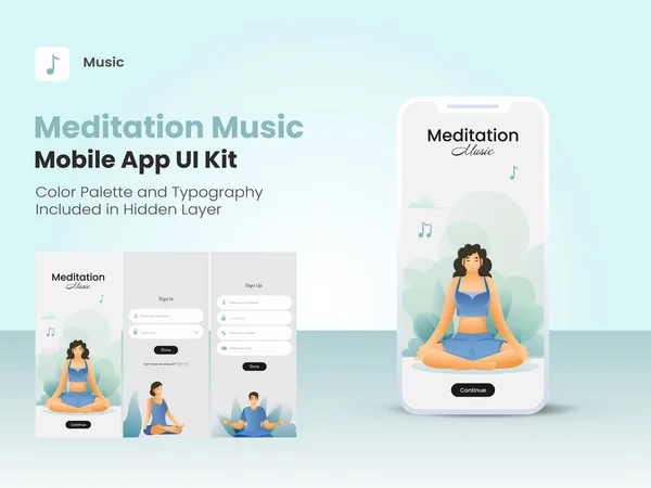 Conjunto Gui Telas Meditação Música App Incluindo Entrar Inscrever Criar —  Vetores de Stock