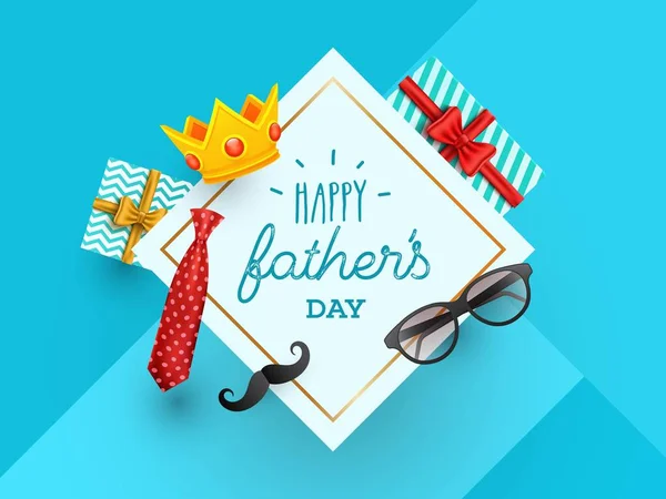 Happy Father Day Banner Design Met Geschenkdoos Crown Male Hipster — Stockvector