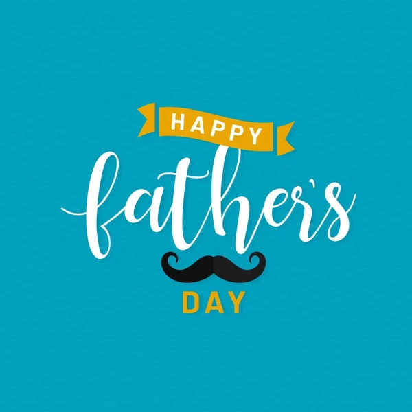 2015 Calligraphy Happy Fathers Day Mustache Light Blue Background Greeting — 스톡 벡터