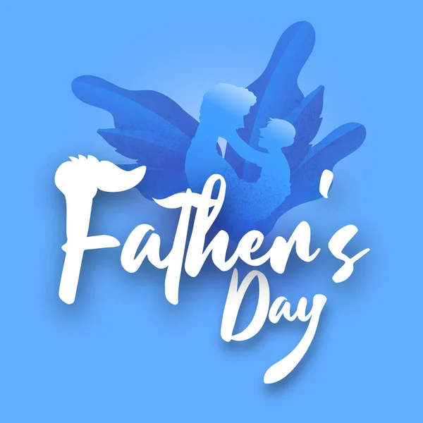 父の日グリーティングカードやポスターのデザインシルエット父は青熱帯の葉の上に彼の息子を抱擁背景 — ストックベクタ