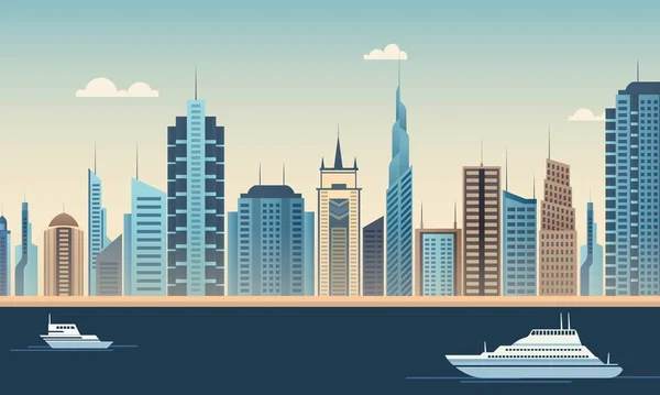 Modern City Skyline Building Metropolitan Area Cruse Ship — Διανυσματικό Αρχείο
