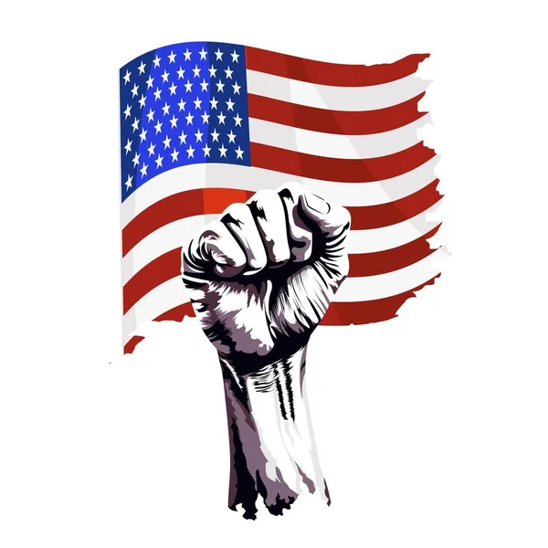 Isolated Raising Human Fist Usa National Flag Background Protest Resistance — Stock Vector