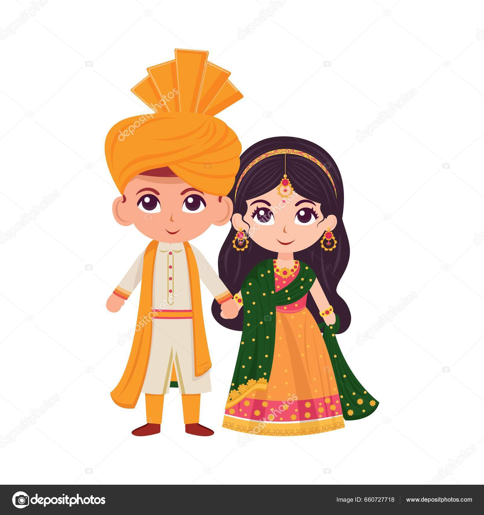 depositphotos 660727718 stock illustration cute indian wedding couple character