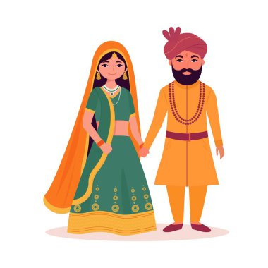 Geleneksel Ayakta Giyinen Güzel Düğün Çifti Karakteri.