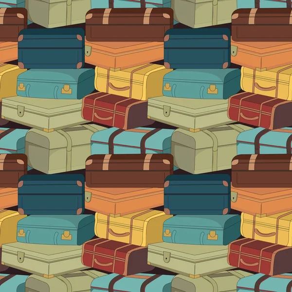 Colorful Vintage Luggage Seamless Pattern Background — Stock Vector