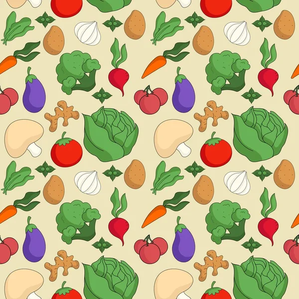 色彩斑斓的农场蔬菜无缝图案健康食品背景 — 图库矢量图片