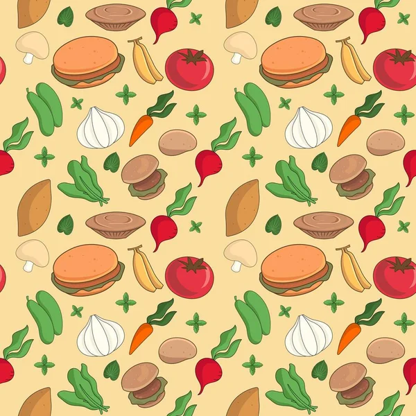 Herb Food Burger Ingrédient Modèle Sans Couture Contexte — Image vectorielle
