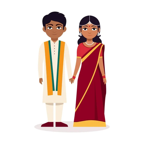 Casal Casamento Bonito Personagem Traje Tradicional — Vetor de Stock