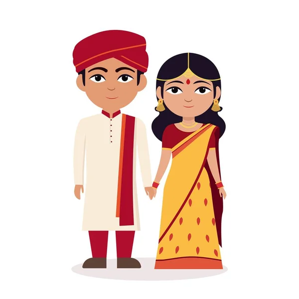 Beau Couple Mariage Personnage Portant Une Tenue Traditionnelle Posture Debout — Image vectorielle
