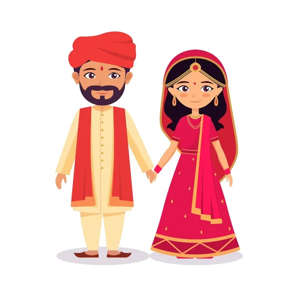 Όμορφη Γάμος Ζευγάρι Χαρακτήρας Φορώντας Παραδοσιακή Ενδυμασία Μόνιμη Pose — Διανυσματικό Αρχείο