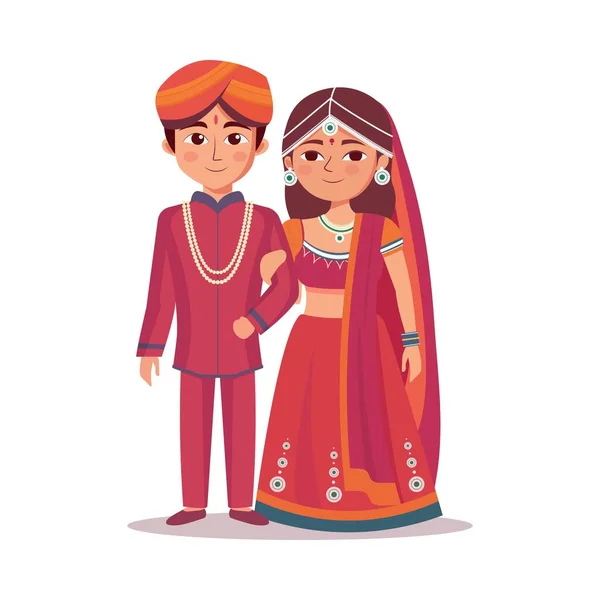 Beau Couple Mariage Personnage Portant Une Tenue Traditionnelle Posture Debout — Image vectorielle