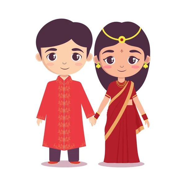 Симпатичная Индийская Свадебная Пара Традиционном Наряде Стоячей Позе — стоковый вектор
