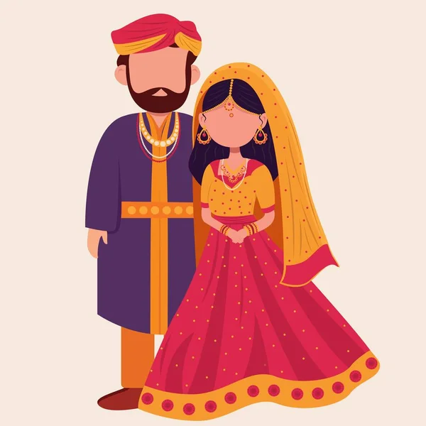 Безликая Супружеская Пара Традиционном Платье Стойкой Позе — стоковый вектор
