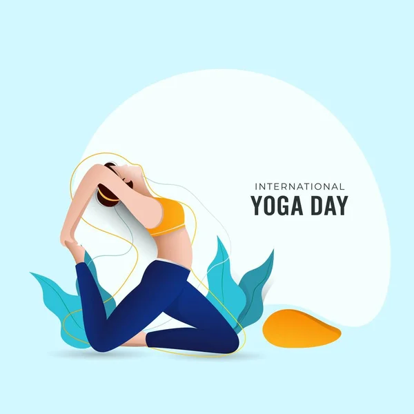 Illustration Vacker Ung Kvinna Yoga Pose För Den Internationella Yogadagen — Stock vektor