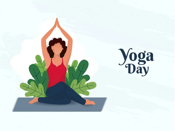 Vector Illustration Faceless Young Woman Meditation Pose Mat Yoga Day — Stockvector