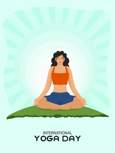 International Yoga Day Concept Mooie Jonge Vrouw Mediteren Lotus Pose — Stockvector