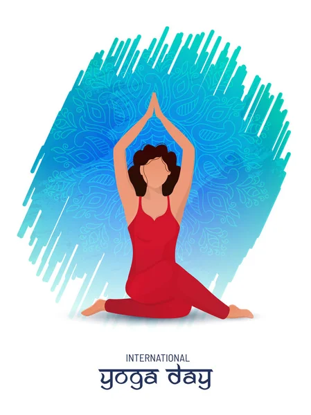 Ansiktslös Kvinna Gör Meditation Lotus Pose Padmasana Abstrakt Blå Bakgrund — Stock vektor