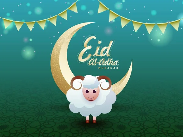 Eid Adha Mubarak Opferfest Konzept Mit Papierschaf Charakter Goldenem Halbmond — Stockvektor
