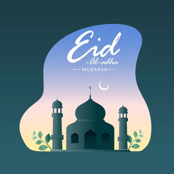 Concetto Eid Adha Mubarak Con Illustrazione Della Moschea Luna Mezzaluna — Vettoriale Stock
