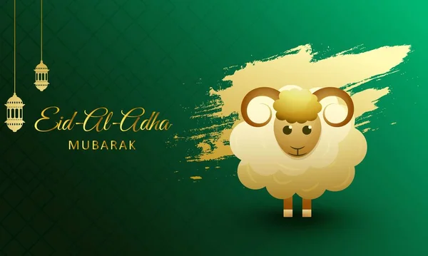Eid Adha Mubarak Festival Sacrifice Concept Met Cartoon Sheep Arabische — Stockvector