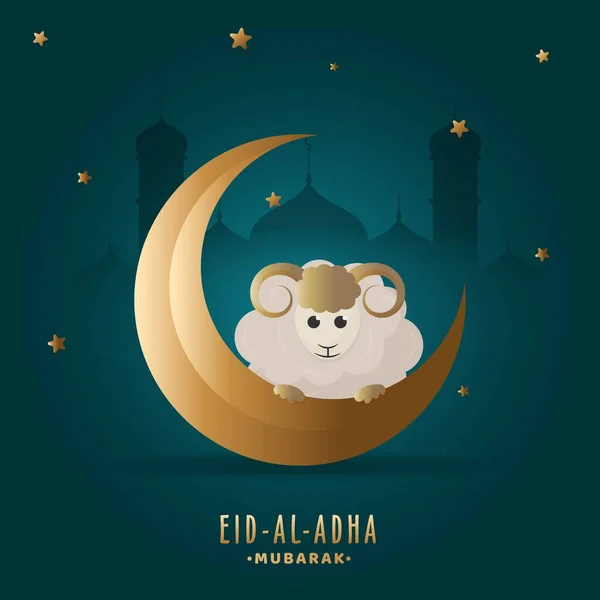 Eid Adha Affisch Eller Gratulationskort Design Med Cartoon Sheep Holding — Stock vektor
