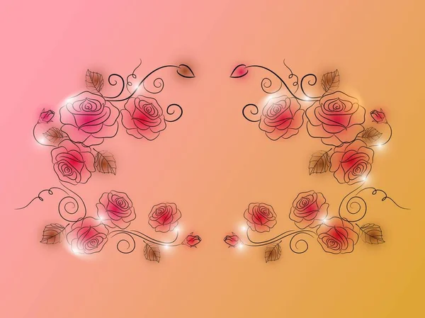 带复制空间的渐变粉红与黄色背景的具有创意的玫瑰花框装饰 — 图库矢量图片
