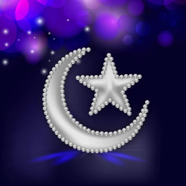 Silver Crescent Moon Αστέρι Αφηρημένο Φόντο Bokeh Ισλαμική Ιδέα Φεστιβάλ — Διανυσματικό Αρχείο