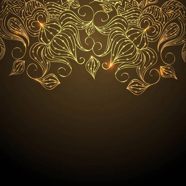 Golden Floral Pattern Decorated Brown Background Copy Space — Stock Vector