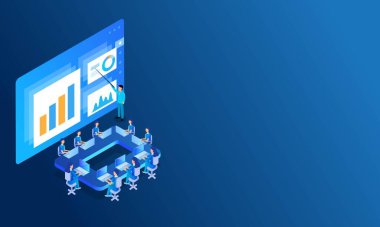 Toplantı Konferansı 'nda İşadamı Grafik Çizelgesiyle Sunum Yapıyor ve Mesaj İçin Yer.