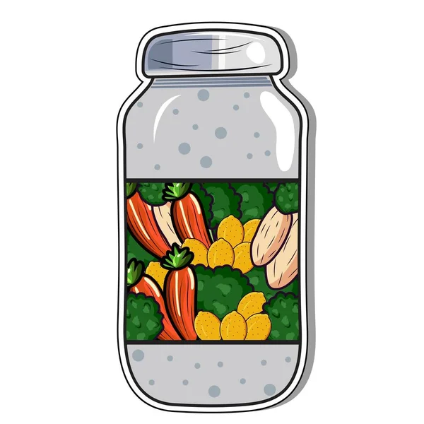 Pflanzliche Zutaten Flasche Sticker Stil — Stockvektor