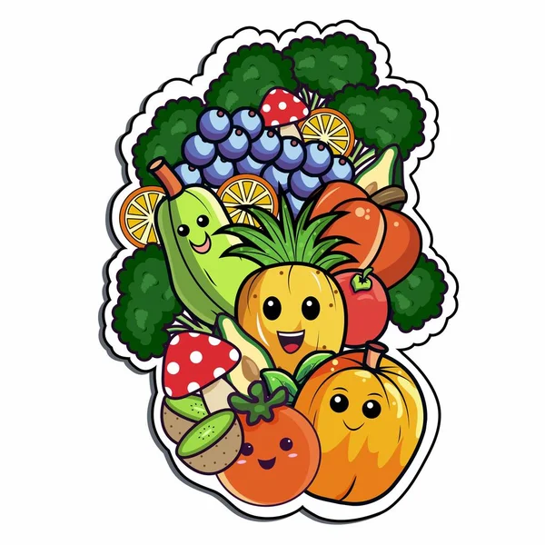 Assortment Food Cartoon Character Vegetable Fruit — Stock Vector