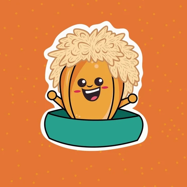 Sticker Style Happy Cactus Caractère Sur Fond Orange — Image vectorielle