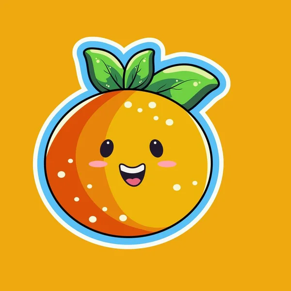 Caractère Joyeux Mascotte Orange Dans Style Autocollant — Image vectorielle
